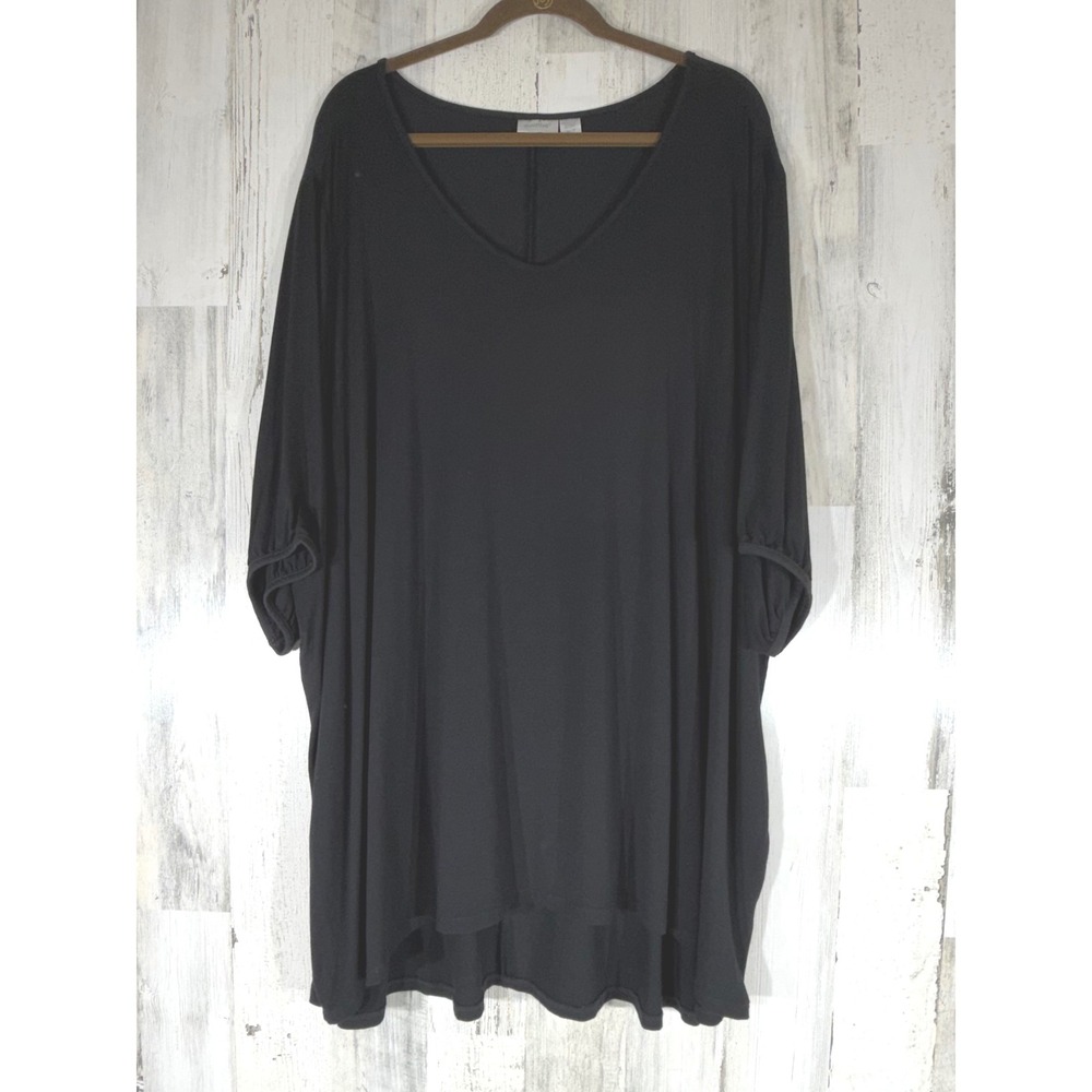 Avenue Tunic Top Plus Size 26/28 Black V-Neck 3/4 Sleeve‎ High-Low Hem Oversized